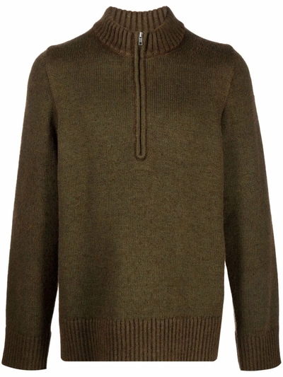 Maison Margiela Brown Ribbed Cardigan With Full Zip And Funnel Neck