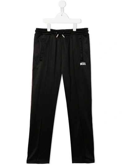 Diesel Teen Logo-print Drawstring Track Pants In Black