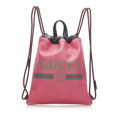 Gucci Logo Drawstring Leather Backpack In Pink