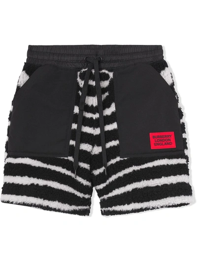 Burberry Kids' Zebra Fleece Jacquard Shorts In Black