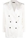 Tom Ford Fluid Double-breasted Satin Blazer In White