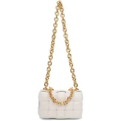 Bottega Veneta Cassette Chain-embellished Padded Intrecciato Leather Shoulder Bag In White/ Gold