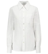 Saint Laurent Monogram Embroidered Shirt In Cotton And Linen In White