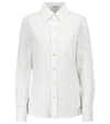Saint Laurent Monogram Embroidered Shirt In Cotton And Linen In Craie