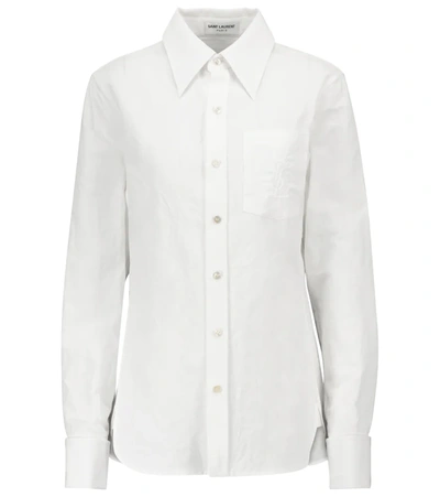 Saint Laurent Monogram Embroidered Shirt In Cotton And Linen In White