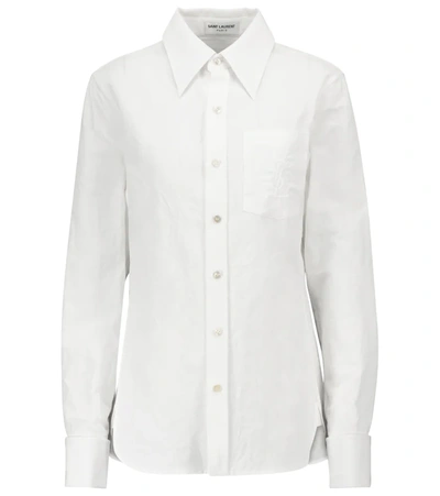 Saint Laurent Monogram Embroidered Shirt In Cotton And Linen In Cream