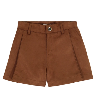 Chloé Kids' Faux Suede Shorts In 褐色