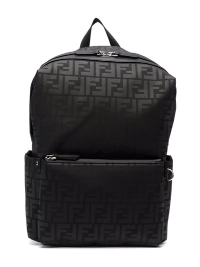 Fendi Kid's Ff Logo Leather Backpack In F05u0 Black