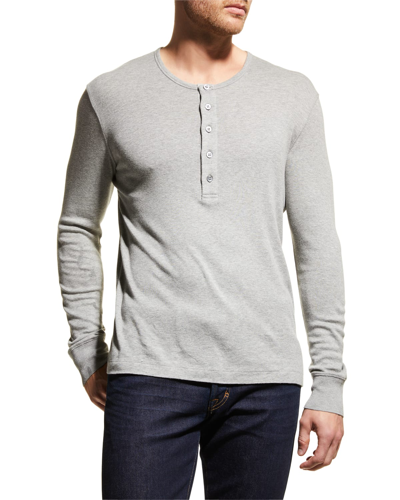 Tom Ford Brushed Cotton And Modal-blend Henley Shirt In Medium Grey Solid