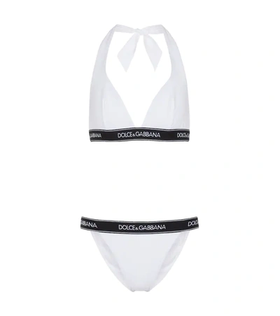 Dolce & Gabbana Halterneck Logo Tape Bikini In Weiss