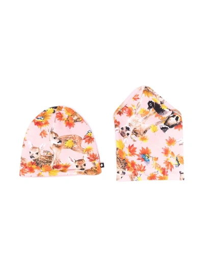 Molo Babies' Floral-print Beanie In Orange