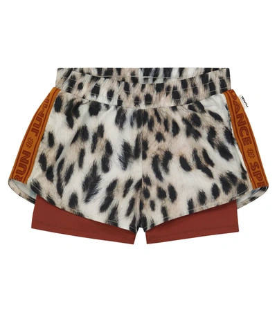 Molo Kids' Girl's Omari Leopard-print Shorts W/ Heiq Tech In Brown