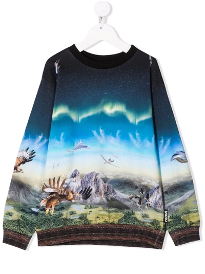 Molo Kids' Boy's Miksi Landscape Scene Graphic Jumper In Blue