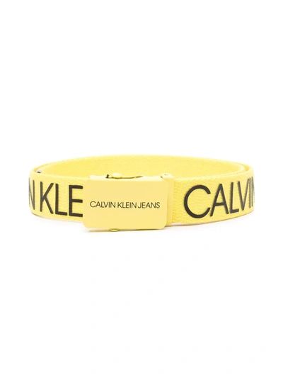 Calvin Klein Kids' Logo-print Slide-buckled Belt In Yellow