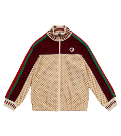 Gucci Kids' Multicolor Jacket With Frontal Zip Closure, High Collar And Straight Hem In Beige