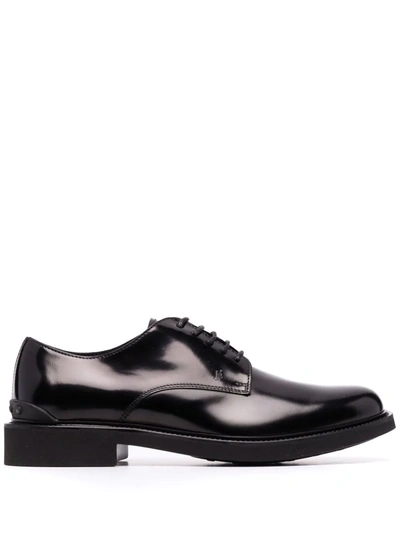 Tod's Polished Leather Derby Shoes In Schwarz