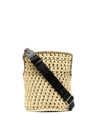 Furla Woven Raffia Shoulder Bag In Nude