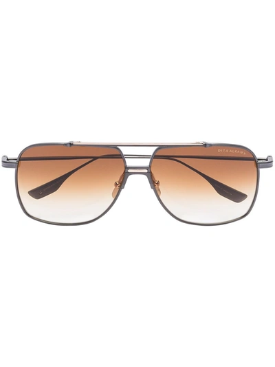 Dita Eyewear Black Alkamx Titanium Aviator Sunglasses In Grey