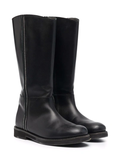 Brunello Cucinelli Kids' Leather Embellished Tall Boots In Black
