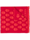 Alexander Mcqueen Skull-embroidered Wool Scarf In Red