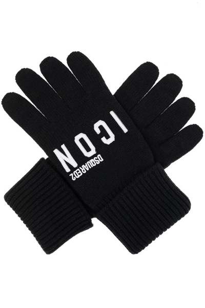 Dsquared2 Logo-embroidered Knitted Gloves In Black