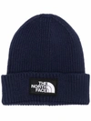 The North Face Mens Tnf Navy Logo-embroidered Knitted Beanie