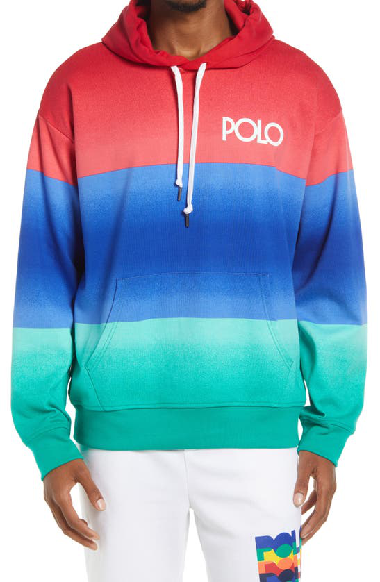 Polo Ralph Lauren Logo Front Gradient Ombre Stripe Hoodie In Multi 