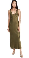 L Agence Akiya Satin Tank Maxi Dress In Olive Night