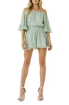 Endless Rose Off The Shoulder Ruffle Sleeve Romper In Mint