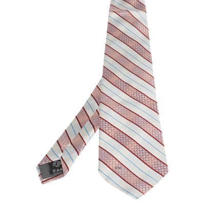 Pre-owned Valentino Garavani White & Pink Diagonal Textured Stripe Silk Tie