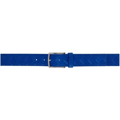 Bottega Veneta Blue Intrecciato Belt In 4256 Cobalt Silver