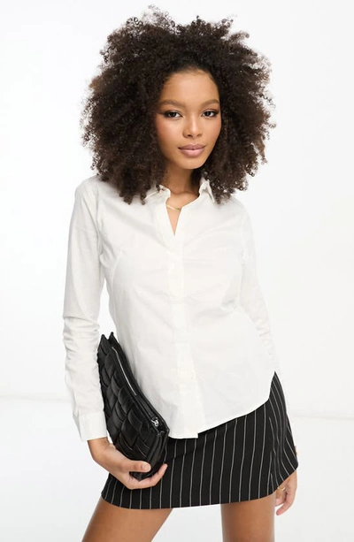 Asos Design Long Sleeve Fitted Shirt In Stretch Cotton In White