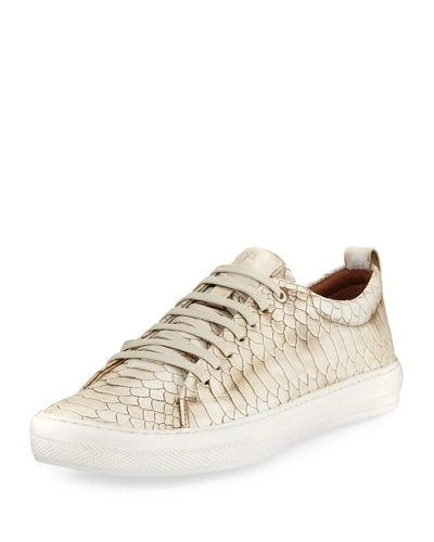 Donald J Pliner Rand Men's Croc-embossed Leather Low-top Sneaker In White