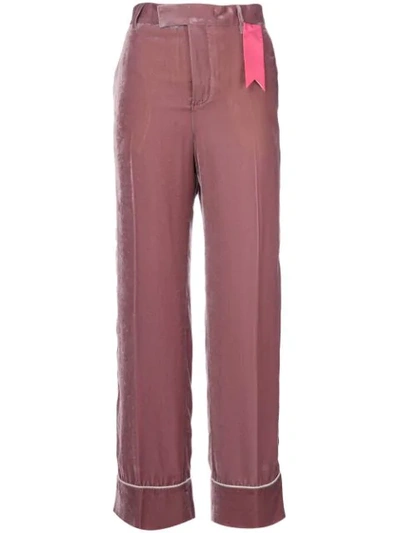 The Gigi Contrast Applique Flared Trousers In Pink