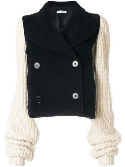 Jw Anderson Double-breasted Contrast-sleeve Wool-blend Coat In Navy-blue