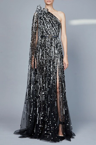 Elie Saab Bead Embroidered One Shoulder Gown