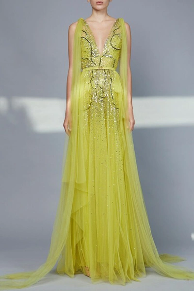 Elie Saab Bead Embroidered Sleeveless Gown