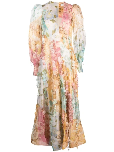 Zimmermann Tempo Embellished Floral-print Linen And Silk-blend Gown In Multi