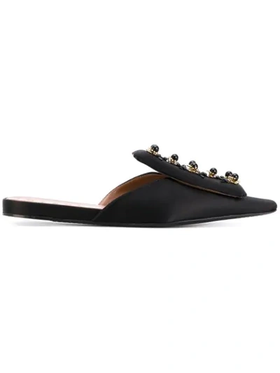 Marni Embellished Satin Slipper Shoes In Black