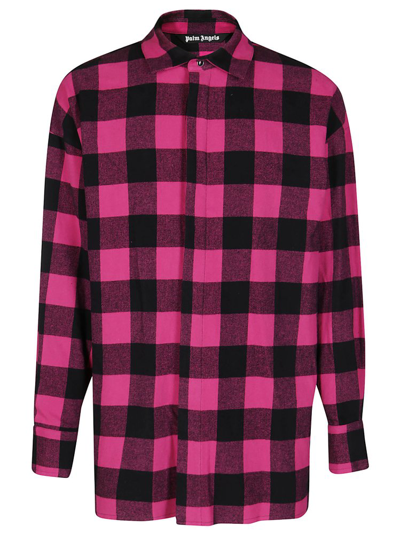 Palm Angels Curved Logo Flannel Overshirt In Pink
