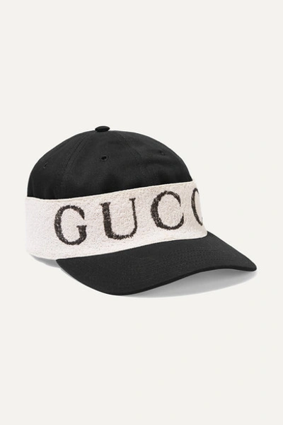 Gucci Cotton-twill And Printed Terry Baseball Cap In 1077 Black