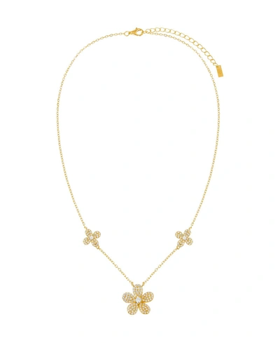 Adinas Jewels 14k Gold Over Sterling Silver Pave Triple Flower Necklace