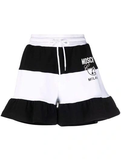 Moschino Logo-print Striped Track Shorts In White,black