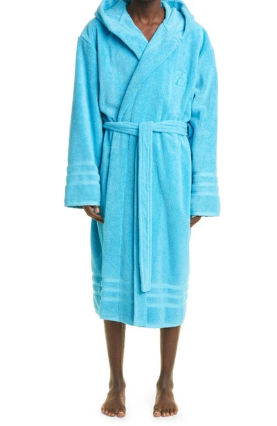 Balenciaga Embroidered Hotel Logo Hooded Bathrobe In Blue | ModeSens