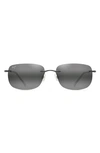 Maui Jim Ohai 59.5mm Polarized Rimless Rectangular Sunglasses In Black Gloss/ Neutral Grey