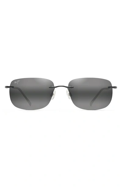 Maui Jim Ohai 59.5mm Polarized Rimless Rectangular Sunglasses In Black Gloss/ Neutral Grey