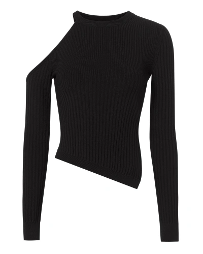Cushnie Et Ochs Renee Cold-shoulder Ribbed Stretch-knit Top In Black