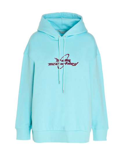 Stella Mccartney Logo-print Long-sleeve Hoodie In Light Blue