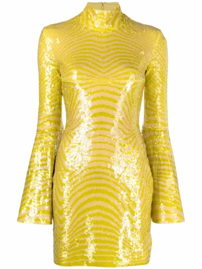 Stella Mccartney Sequinned Bell-sleeve Tunic Top In Bright Yellow