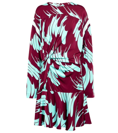 Stella Mccartney Maisie Print Ruched Long Sleeve Dress In Wine Aqua